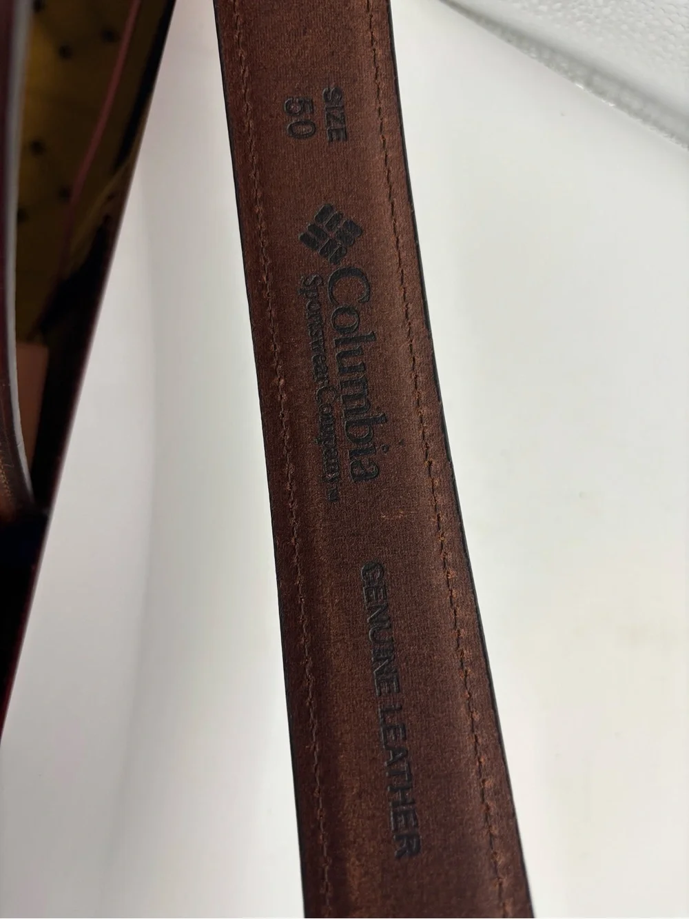New Columbia Men's Dark Brown Two Tone Leather Belt Size 50 Stitching Big Tall